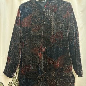 Vintage floral Velvet Button-Up light jacket